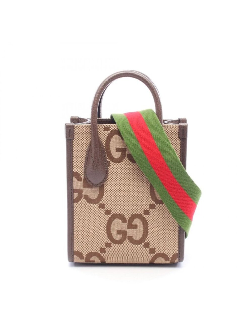 Gucci Tote Bag Jumbo GG 2-Way Beige Brown Green Leather Mini